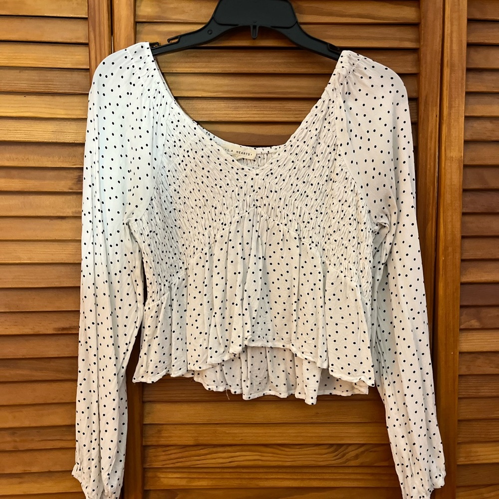 La Hearts White and Black Polka Dot Cropped Blouse